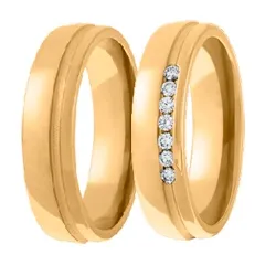 Vihkisormusta 14 karaatin kultaa 0,105 ct - setit