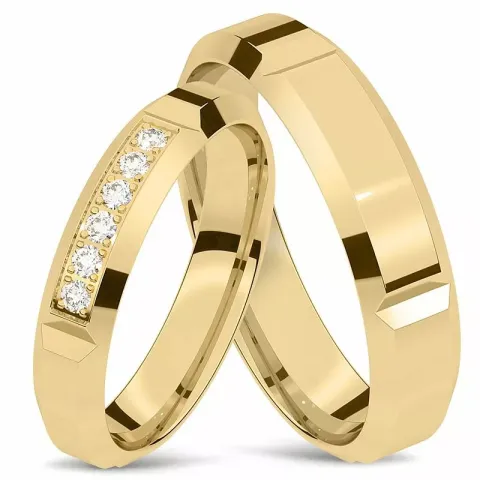 kiiltävä vihkisormusta 14 karaatin kultaa 0,0165 ct - setit