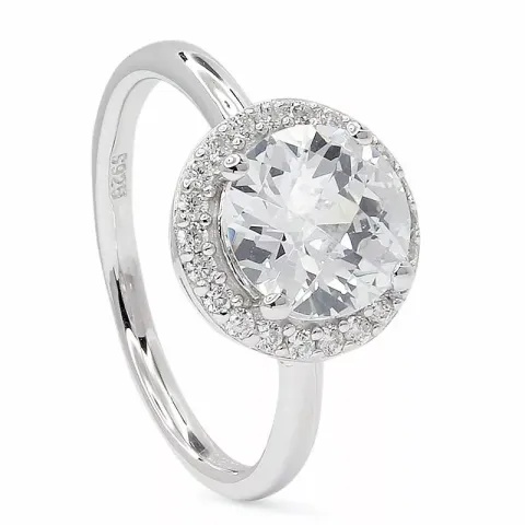 Kiiltävä pyöreä zirkoni sormus rodinoitua hopeaa