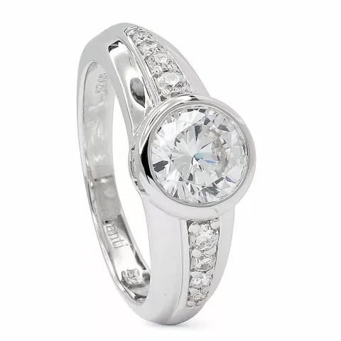 Pyöreä valkoinen zirkoni sormus rodinoitua hopeaa