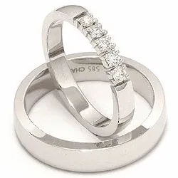 vihkisormusta 14 karaatin valkokultaa 0,05  ct - setit
