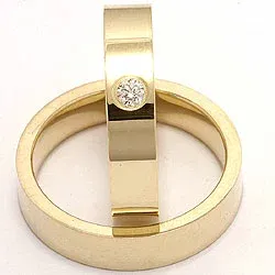 litteitä vihkisormusta 14 karaatin kultaa 0,10 ct - setit