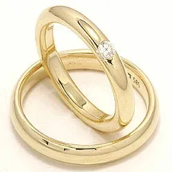 Vihkisormusta 14 karaatin kultaa 0,12 ct - setit
