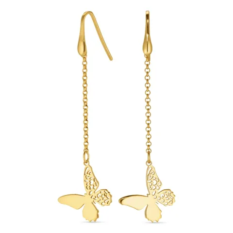 pitkät perhoset ketjukorvakorut  kullattu hopea