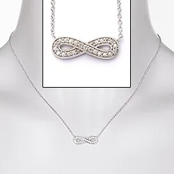 ääretön-merkki valkoinen zirkoni riipus jossa on ketju  hopeaa