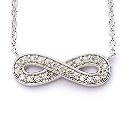 ääretön-merkki valkoinen zirkoni riipus jossa on ketju  hopeaa