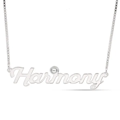 Nimikaulaketjut riipus hopea pinta 1 valkoista kristallia