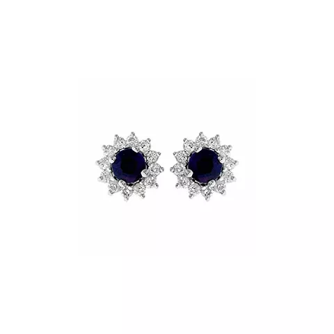 kukka sininen safiiri nappikorvakorut 14 karaatin valkokultaa kanssa safiiri ja timantti 