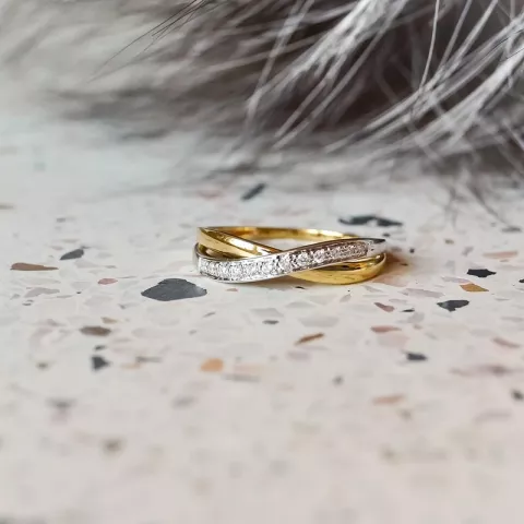 abstrakti timantti kulta sormus 14 karaatin kulta ja valkokultaa 0,08 ct