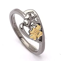 Kukka sormus musta rodinoitu hopea kullattua hopeaa