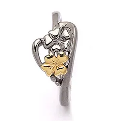 Kukka sormus musta rodinoitu hopea kullattua hopeaa