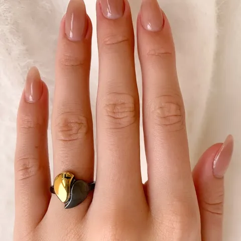 Sydän sormus musta rodinoitu hopea kullattua hopeaa