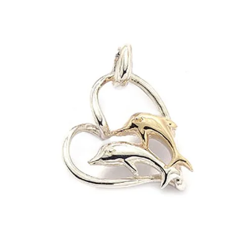 sydän delfiini riipus  8 karaatin kultaa ja hopeaa