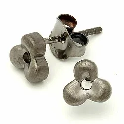 Kukka nappikorvakorut  musta rodinoitu hopea