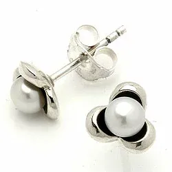 Kukka helminappikorvakorut  oksidoitua sterlinghopeaa