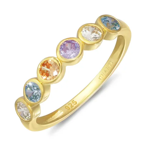 monivärinen zirkoni sormus kullattua hopeaa - Bubbly Twist