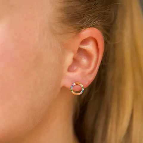 pyöreitä monivärisiä zirkoni korvarenkaat  kullattua hopeaa