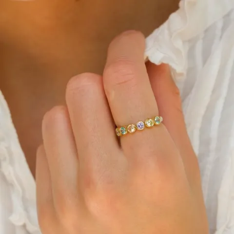 monivärinen zirkoni sormus kullattua hopeaa - Bubbly Twist