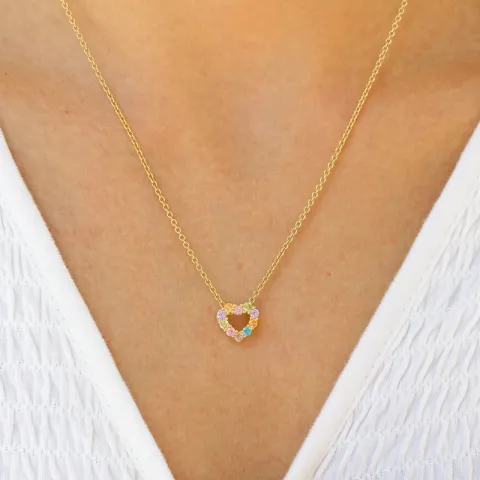 sydän monivärinen zirkoni riipus  kullattua hopeaa