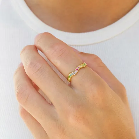 monivärinen zirkoni sormus kullattua hopeaa