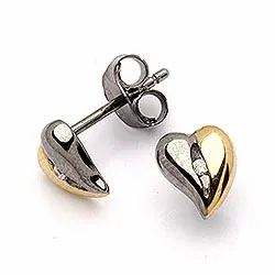 Dark Harmony sydän korvarenkaat  musta rodinoitu hopea kanssa kullattua hopeaa