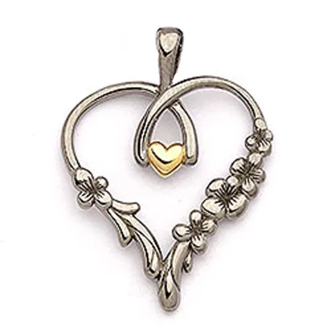 Dark Harmony sydän riipus  musta rodinoitu hopea ja kullattua hopeaa