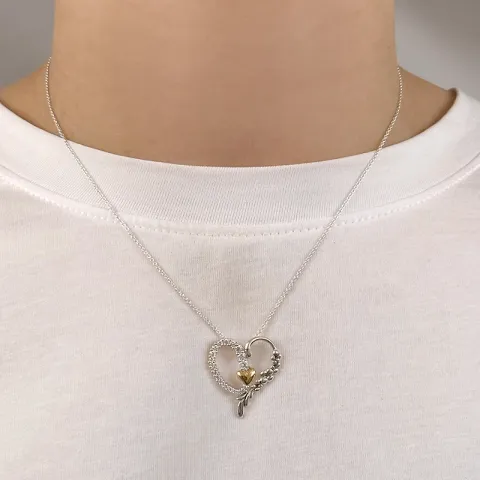 sydän zirkoni riipus  oksidoitua sterlinghopeaa ja kullattua hopeaa