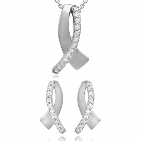Rusetti setti korvakorut ja kaulaketjut  hopeaa valkoinen zirkoni