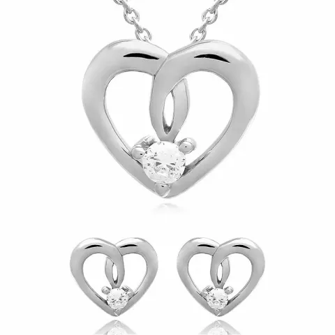 Sydän setti korvakorut ja kaulaketjut  hopea valkoinen zirkoni