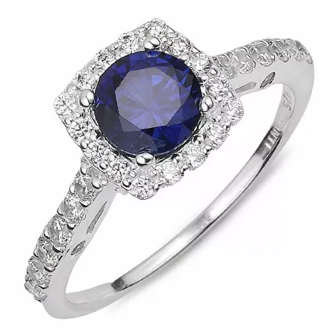 Neliskulmainen sininen zirkoni sormus hopeaa