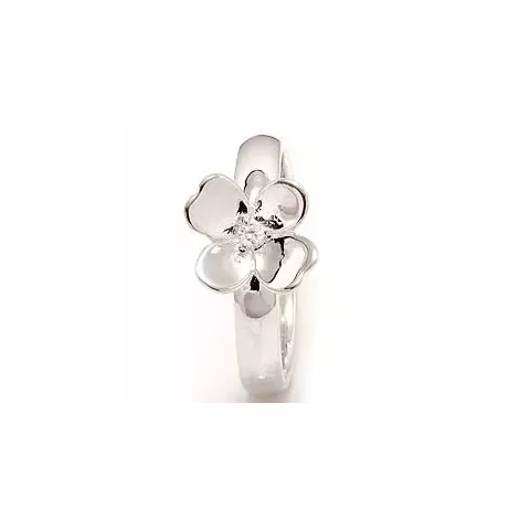 Kukka valkoinen zirkoni sormus hopeaa