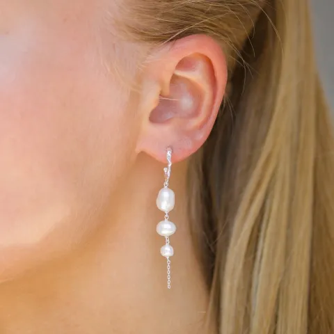 pitkät helmi korvarenkaat  hopea - Lumé Etched