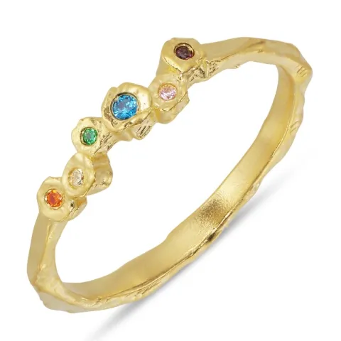 monivärinen zirkoni sormus kullattu messinki - Eliné