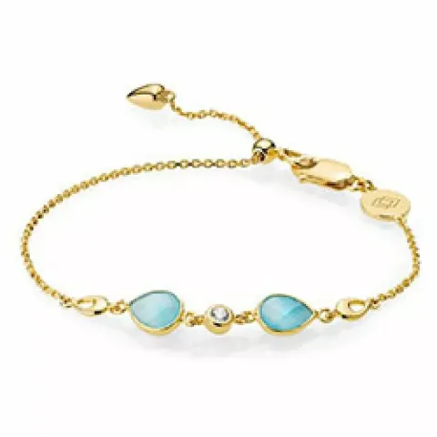 Izabel Camille pisaranmuotoinen rannekoru  kullattua hopeaa sininen kalsedoni valkoinen zirkoni