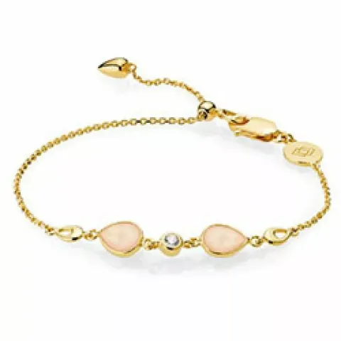 Izabel Camille pisaranmuotoinen rannekoru  kullattua hopeaa vaaleanpunainen kalsedoni valkoinen zirkoni