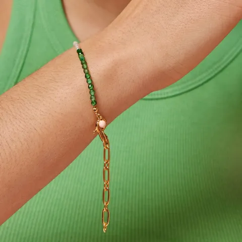 Enamel Gabriella rannekoru kullattua hopeaa vihreä emalji oranssinvärinen emalji