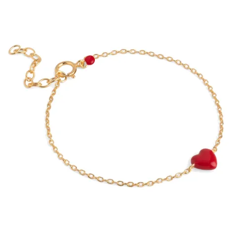 Enamel Amore sydän rannekoru  kullattua hopeaa punainen emalji