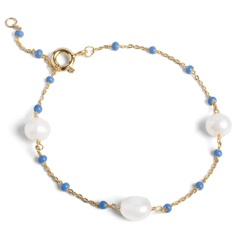 Enamel Lola Perlita rannekoru  kullattua hopeaa sininen emalji