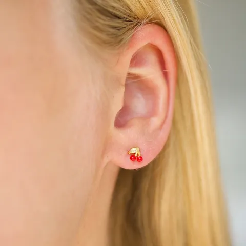 Enamel cherry korvarenkaat  kullattua hopeaa punainen emalji