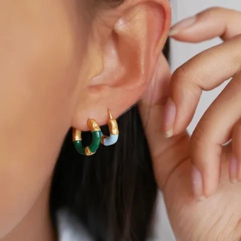 Enamel Lina large rengas kullattua hopeaa vihreä emalji