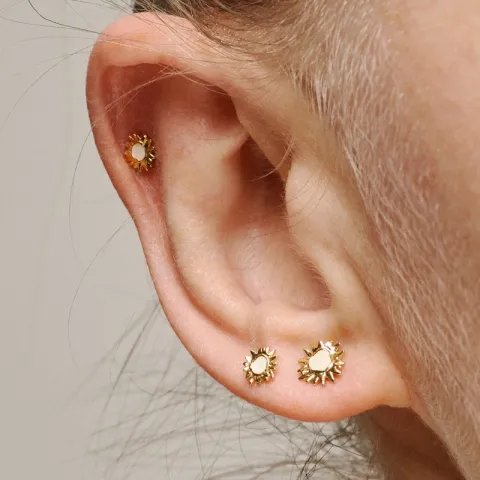Enamel Mini Sunshine aurinko Daisy nappikorvakorut  kullattua hopeaa
