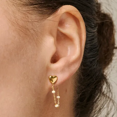 Enamel Lola Heart sydän Daisy ketjukorvakorut  kullattua hopeaa valkoinen emalji