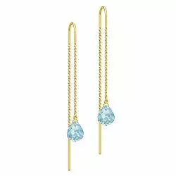 Pitkät Julie Sandlau pisaranmuotoinen sininen kristalli korvarenkaat  kullattua hopeaa sinistä kristallia