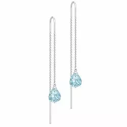 Julie Sandlau pitkät kristalli korvarenkaat  satiinirodinoitu sterlinghopea sinistä kristallia