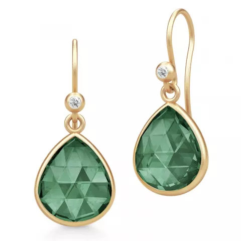 Julie Sandlau pisaranmuotoinen vihreä kristalli korvarenkaat  kullattua hopeaa vihreä kristalli valkoinen zirkoni