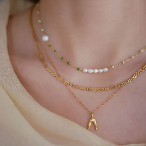Enamel Lola Glory kaulaketju kullattua hopeaa vihreä emalji