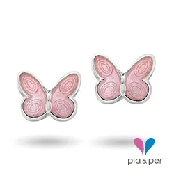 Pia ja Per 3200601 perhonen korvarenkaat  hopeaa vaaleanpunainen emalji