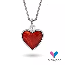 Pia ja Per sydän kaulaketju  hopeaa punainen emalji