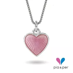 Pia ja Per sydän kaulaketju  hopeaa vaaleanpunainen emalji