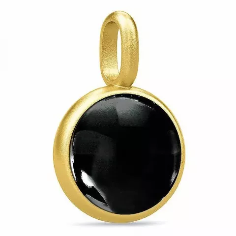 Julie Sandlau pyöreä riipus  hopeaa, jossa 22 karaatin kultaus musta kristalli